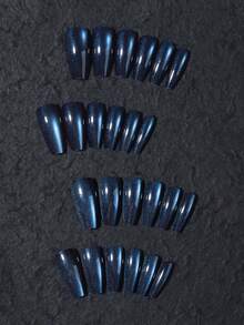 24片/套 Y2K 长棺材形亮面美学浅紫色水晶猫眼亚克力按压式美甲贴片，长款设计，完美贴合假指甲，包含：1片果冻胶和1个指甲锉，猫眼美甲适合女性和女孩日常佩戴，也适合锐舞派对和其他美甲场合。 - 彩色 - 查看 3