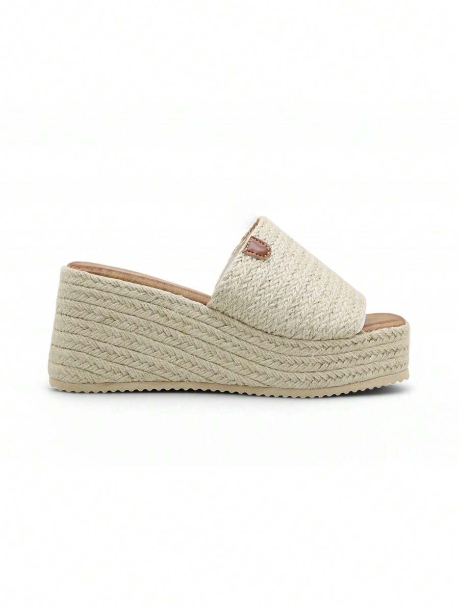 Women's Wedge-Heeled Platform Woven Sandals Summer Sandals For Women - Beige - View 1
