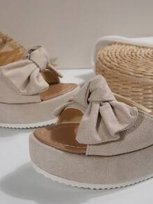 女士厚底坡跟凉鞋，防水厚底女鞋，夏季厚底休闲坡跟凉鞋，加大码 - 米色 - 查看 5