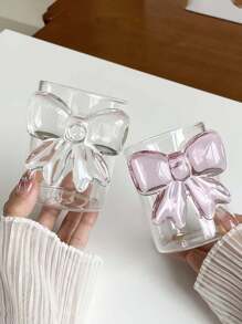 1 Pink Cute Bowknot Cup - Heat-Resistant High Borosilicate Glass Coffee Cup, Milk Cup, Cold Drink Glass Cup Perfect For Valentine's Day, Weddings, Anniversaries, Candlelight Dinners, And Elegant Cocktail Or Wine Parties - Perfect For Home Decoration, Photo Props, And Gifts For Holidays, Birthdays, And Parties, Reusable Back To School