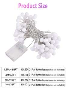 1 件球形 LED 灯串 - 电池供电，暖白色仙女灯，小白球灯串，LED 卧室灯，非常适合卧室、教室、宿舍、露营棚、婚礼和圣诞装饰，营造出十足的氛围，舒适的暖白色球形仙女灯，非常适合房间环境、婚礼光芒和圣诞魔法（注意：不含电池）