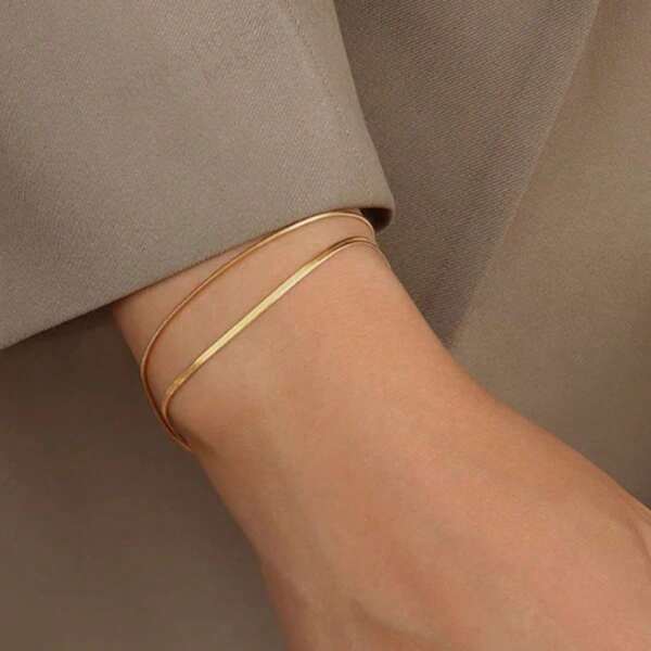 1 pieza Brazalete y collar minimista de acero inoxidable con cadena de serpiente y doble capa impermeable para mujeres