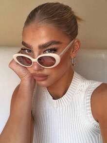 1 Pair Retro Cat Eye Fashion Glasses For Women, Fashion Accessory Suitable For Summer Beach Vacation, Outdoor Activities And Travel - Brown - View 1