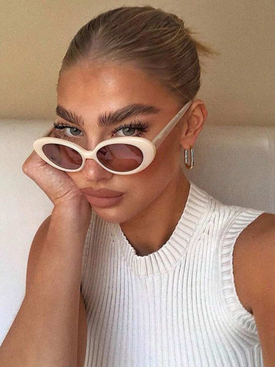 1 Pair Retro Cat Eye Fashion Glasses For Women, Fashion Accessory Suitable For Summer Beach Vacation, Outdoor Activities And Travel - Brown - View 1