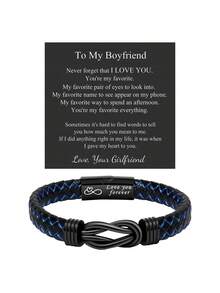 1 件适合男士、爸爸、儿子、男朋友、孙子的圣诞礼物，适合男士的生日礼物，适合爸爸的父亲节礼物，适合儿子的母亲节礼物，适合男士的皮革手链（附礼品卡） - 黑色 - 查看 24