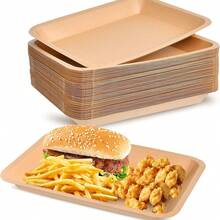 50pcs Disposable Paper Plates, Kraft Paper Plates, Trays For Food, Small Plates, Plates For Snacks, Barbecue Trays, Fruit Trays, Potato Chips Trays, Hamburger Snack Plates - Kraft Paper - View 4