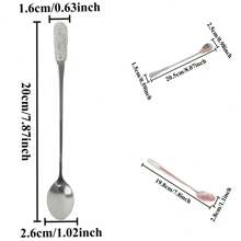 1PC High End Glass Crystal Rhinestone Long Handle Spoon, Coffee Spoon, Long Handle Serving Spoon, Ice Cream Mixing Spoon, Elegant Home Kitchen Utensil Accessory, Thick Design, Perfect For Use In Homes, Hotels, Bars, And Restaurants.,School Supplies