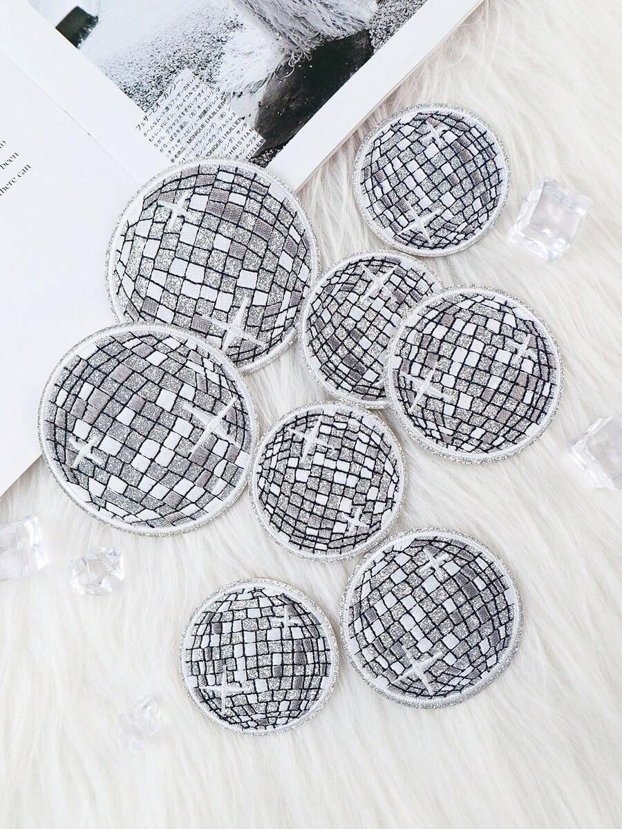 24pcs Disco Ball Shiny Patch, Cartoon Style Embroidered Appliques, DIY Craft Decoration For Clothes, Shoes, Bags, Etc. - Multicolor - View 1