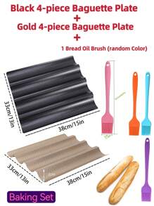 1pc 4-cavity Baguette Bread Cake Mold With Holes, Non-stick Perforated French Bread Pan, Wave-shape Toast Box Bread Baking Wire Rack, Baking Tool