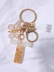 Süße Schlüsselanhänger mit Initialbuchstaben, weiß, Schlüsselanhänger mit Großbuchstaben in Goldfolie aus Harz mit Schmetterling Quaste, modischer Schlüsselanhänger als Geschenk für Frauen für Geldbörse, Tasche, Handtasche, Dekoration, Vatertags-, Muttertags-, Geburtstags-, Thanksgiving- und Weihnachtsgeschenke - Weiss - Übersicht 16