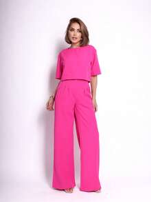 Women's Sets Blouse + Wide Leg Pants - 粉色 - 查看 2