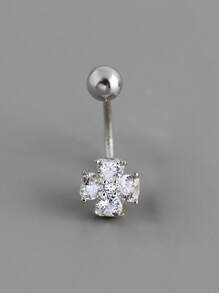 Single One S925 Sterling Silver Four-Clover Minimally Designed Navel Nail, Women's Puncture, Cubic Zirconia Geometric Zirconia Navel Buckle For Women,The Best Gift For Girlfriend, Mother, Sisters