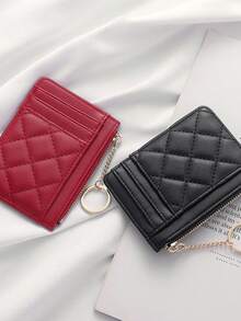Minimalist Diamond Pattern Coin Purse Creative Chain Zipper Wallet Super Thin Portable Coin Pouch Student Multi-Card Holder ID Case For Women Wallet Keychain Card Wallet Wallet Mini Wallet Purse Wallet - View 2
