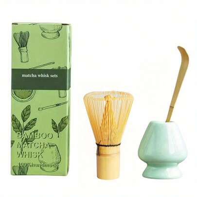 Juego de 3 piezas para Matcha: Batidor de bambú, cuchara de té de cerámica, accesorios de matcha (Chasen) cuchara de té y cuchara (Chashaku) Herramientas para hacer té, ideal para volver al colegio