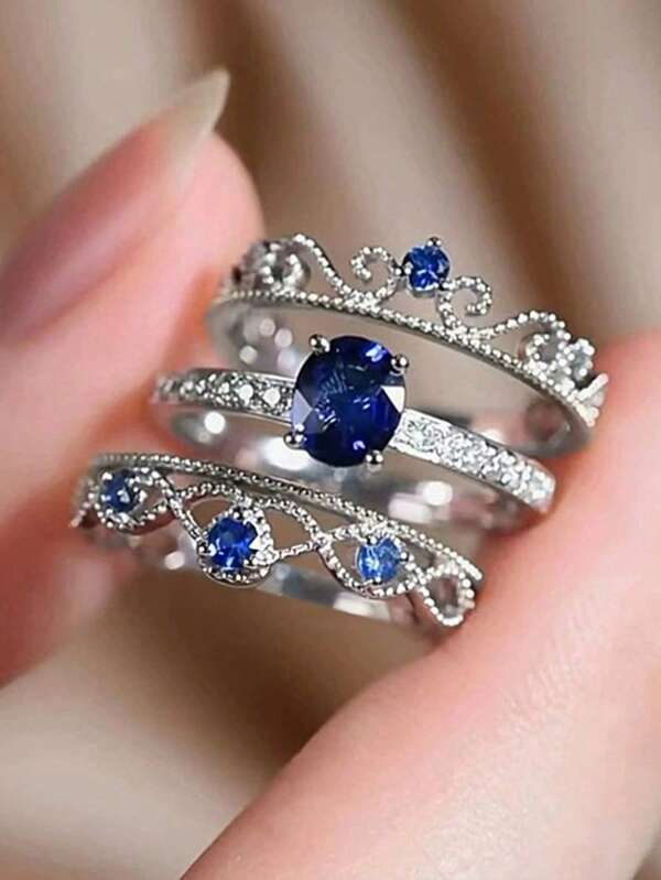 Newsoul 3pcs Romantic Gorgeous Ring 925 Sterling Silver High Sparkle Love Engagement Ring Women Fine Jewelry Valentine's Day Gift For Girlfriend Ladies Jewellery