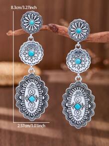 MONLOTTI 1 Pair Cowgirl Western Vintage Boho Style Totem Carved Geometric Patchwork Metal Alloy Pendant Earrings, Fashion Earrings For Women, Retro Jewelry