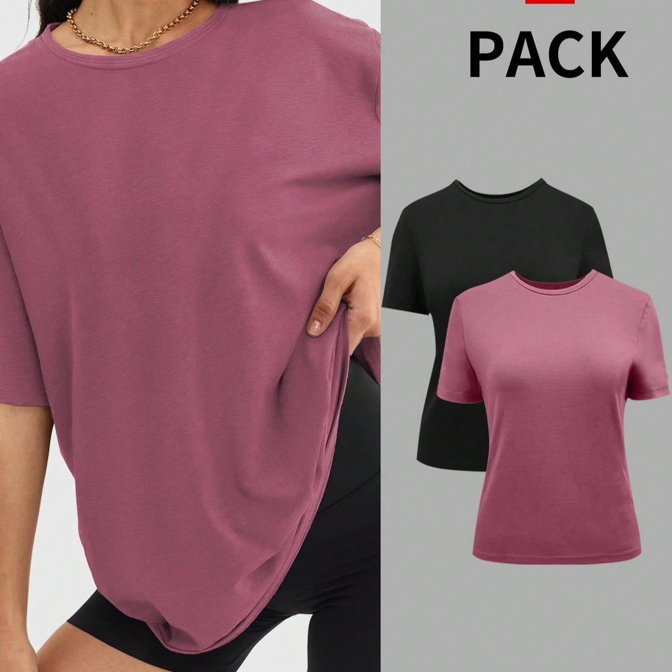 Camiseta casual y holgada para mujer, cuello redondo, manga corta, camiseta básica de deporte de verano