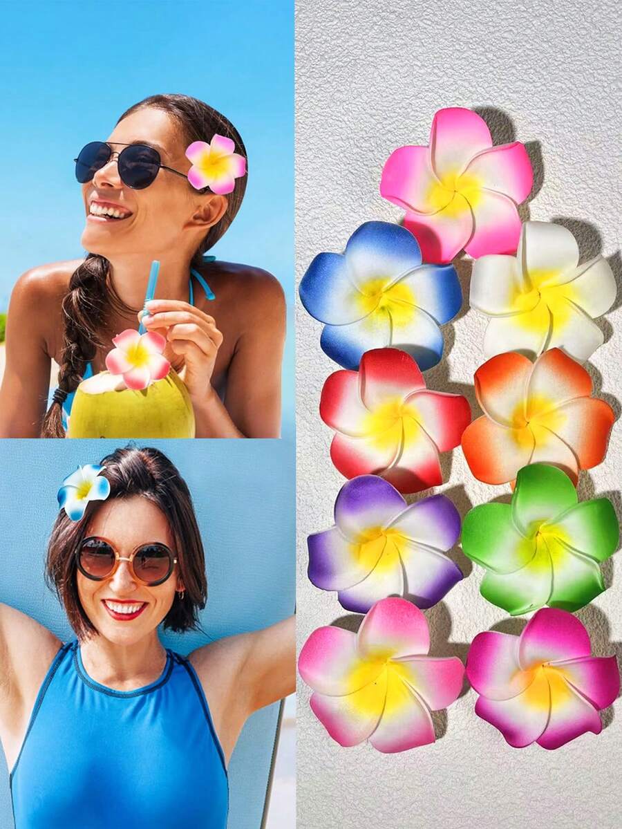 1/9pcs Hawaiian Flower Hair Clips, Artificial Flower Hair Clips For Women, Plumeria Flower Hair Clips, Suitable For Holiday Beach Party, Summer Tropical Flower Hair Accessories, Wedding Party, Gift For Girls, Mother's Day, Hair Claws, Hair Clips, Hair Pins, School Supplies, Head Accessories, Hairpin