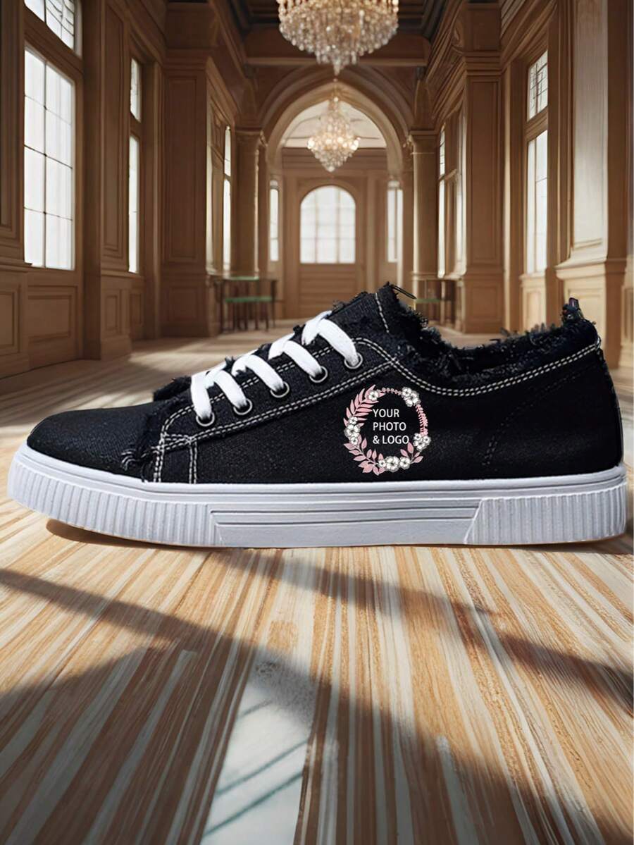 Customized DIY Unisex Mid-Top Canvas Shoes, Casual Vulcanized Rubber Sole Sneakers, Suitable For Outdoor Activities, All Season Style - Apricot - View 1