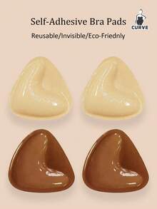 1 Pair Of Plus Size Double Sided Self-Adhesive Bra Pads, Chest Pads Adhesive Pads, Reusable Padding Pads, Bra Bikini Invisible Thickened Chest Pads Waterproof For Swimming - Multicolor - View 4