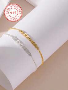 One Piece 925 Silver Custom Cuban Bracelet, Personalized Name Cuban Bracelet, Mother's Day And Valentine's Day Holiday Gift - Silver - View 2