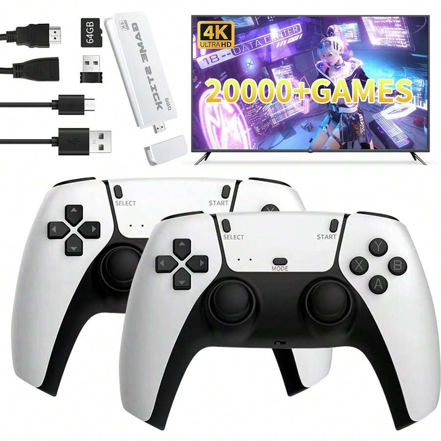 2025 M15 Wireless Retro Handheld Gaming Console, Joystick, Joystick, Retro Gaming Console, Built-In 20,000+ Plug & Play Retro Video Games And 9 Classic Emulators, 4K HDTV Output And Dual 2.4G Wireless Controllers, Home Entertainment, Easter Day Gift! - 白色 - 查看 1