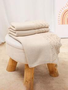 1pc Infant/Toddler Knitted Solid Color Blanket With Delicate Lace Trim, Soft & Comfortable, All Season Baby Throw Blanket - Beige - View 5