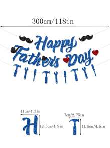 1pc Blue Glitter "Happy Father's Day" Banner With Beard, Wrench, Pipe And Top Hat Pattern, Party Decoration