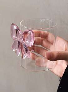 1 Pink Cute Bowknot Cup - Heat-Resistant High Borosilicate Glass Coffee Cup, Milk Cup, Cold Drink Glass Cup Perfect For Valentine's Day, Weddings, Anniversaries, Candlelight Dinners, And Elegant Cocktail Or Wine Parties - Perfect For Home Decoration, Photo Props, And Gifts For Holidays, Birthdays, And Parties, Reusable Back To School
