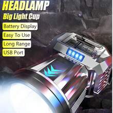 1 pieza Linterna frontal LED recargable de alta luminosidad, faro frontal súper brillante de largo alcance para pesca nocturna, uso en exteriores