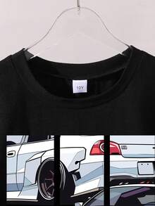 Bộ áo thun cổ tròn tay ngắn in hình xe hơi dành cho bé trai tuổi teen và quần short - màu đen - Xem 3