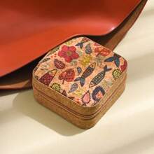 1 Mini Retro Printed Jewelry Box Earring, Ring, Necklace, Travel Storage Box, Jewelry Earring, Elegant Style Printed Jewelry Box,New Original High-Grade Cork Jewelry Box,. Portable Travel Earrings, Rings, Necklace Storage Box, Vintage Pattern Jewelry Box, Square Jewelry Box Summer For Women Storage Organizer Gift Wedding