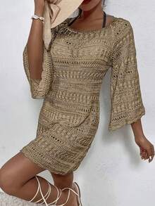 Frühlings- und Sommerferienstil Boot-Ausschnitt ärmelloses ausgeschnittenes Sonnenschutz Strandkleid