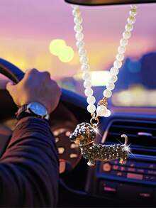 1pc Alloy Rhinestone Dachshund Dog Car Interior Hanging Ornament - one-size - View 8