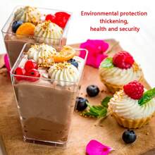 ¡Eid Mubarak! 5 piezas Taza de plástico transparente, taza cuadrada para mousses y postres con tapa y cuchara - Resistente, a prueba de fugas, perfecto para ensalada de frutas, helado, parfait de yogur, pudín, suministros para fiestas, accesorios de vajilla y picnics al aire libre
