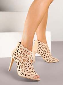 Sandalias de tacón de aguja con corte calado, botas de tobillo de verano para mujeres - Beis - Ver 1