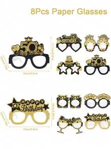8 Pcs Happy 50th Birthday Party Decor Paper Glasses, Black Gold Glitter Cheers Fifty Years Old Glasses Birthday Party Supplies,Christmas
