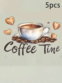 1pc/3pcs/5pcs Fashionable Coffee Cup With Heart Wall Sticker - Self-Adhesive Removable Vinyl Decal, Suitable For Kitchen, Living Room And Bedroom Decor Home Bathroom Decor Bath Rug Floor Carpet Fall Decor Bathroom Accessories