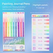 1 Box 9 Colors High Capacity Drawing Pens: Multi-Colors, Gel Ink, Suitable For Student Journals, Scrapbooking, Graffiti Coloring, Highlighter Marker Pens, Great For Office, Thanksgiving, Christmas, Back To School Season