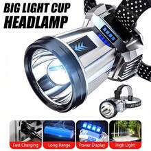 1 pieza Linterna frontal LED recargable de alta luminosidad, faro frontal súper brillante de largo alcance para pesca nocturna, uso en exteriores