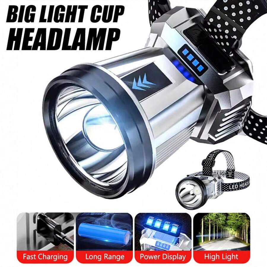 1 pieza Linterna frontal LED recargable de alta luminosidad, faro frontal súper brillante de largo alcance para pesca nocturna, uso en exteriores