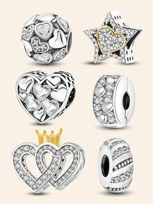 1Pc Fashionable 925 Sterling Silver Sparkling Pink And Purple Heart Fixing Buckle For Women Bracelets Bangles DIY Jewelry Making And Daily Outfit Matching Jewelry Decoration For Girls - Silver - View 1