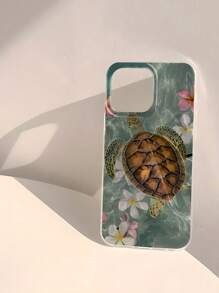 1 pieza Funda de teléfono transparente suave y brillante con gráfico de tortuga, resistente al agua, a las huellas dactilares y a los arañazos