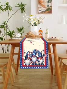 1pc Independence Day Theme Table Runner, Striped & Star Gnome Pattern Polyester Table Runner, Suitable For Independence Day Theme Birthday Party Table Decor, Living Room Decor, Birthday Party Supplies