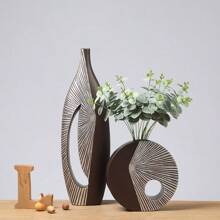 Simple Decorative Resin Vase, Matte Line Textured Living Room/Bedroom Decor, Home Furnishing Art Gift