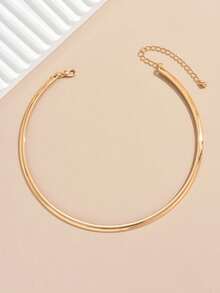 1pc Minimalist Style Golden Simple Open Choker Necklace, Jewelry For Party - Yellow Gold - View 3