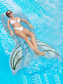 1pc Summer New Mermaid Inflatable Pool Float, PVC Foldable Pool Floating Single Lounger, Mermaid Inflatable Floating Bed, Available With Air Pump Set - Multicolor - View 2