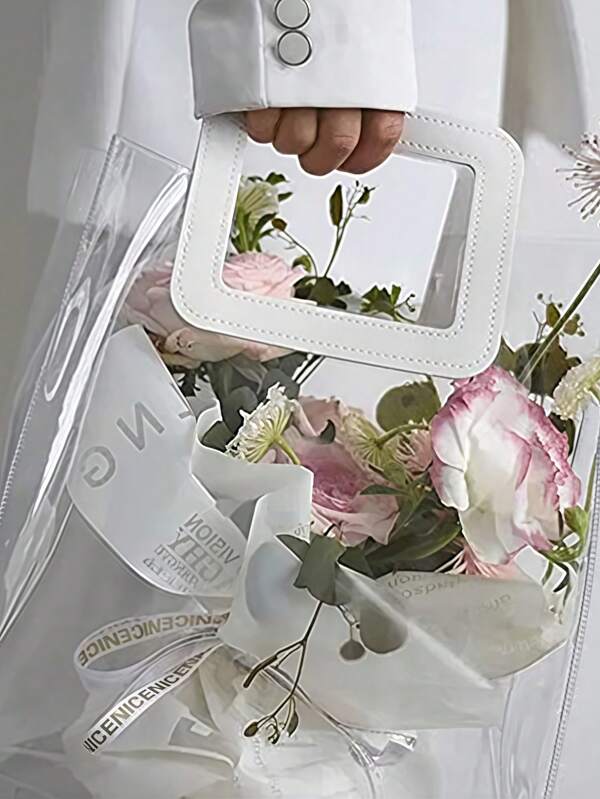3pcs Thickened Transparent PVC Gift Bag, Wedding Gift Handbag, Shopping Bag, Heavy Duty Reusable Gift Wrap Bags For Bridal PartyHand-Held Gift Bag, Suitable For Shopping, Wedding, Birthday Party, Souvenir, Etc. Back To School Valentine Day
