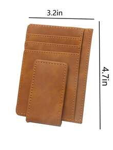 1pc Personalized Leather Magnetic Money Clip Wallet, Credit Card Holder, Minimalist Men's Wallet With RFID Blocking, ID Window (Brown) - Multicolor - View 11