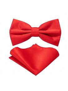 1 Set Men's Bow Tie & Pocket Square Set, Business Formal Bow Tie And Handkerchief Set, Suitable For Weddings, Cocktail Parties, Gatherings, Banquets